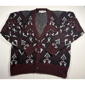 Vintage Campus Mens SZ XL Geometric Grandpa Cardigan Grandpa Leather Shoulder